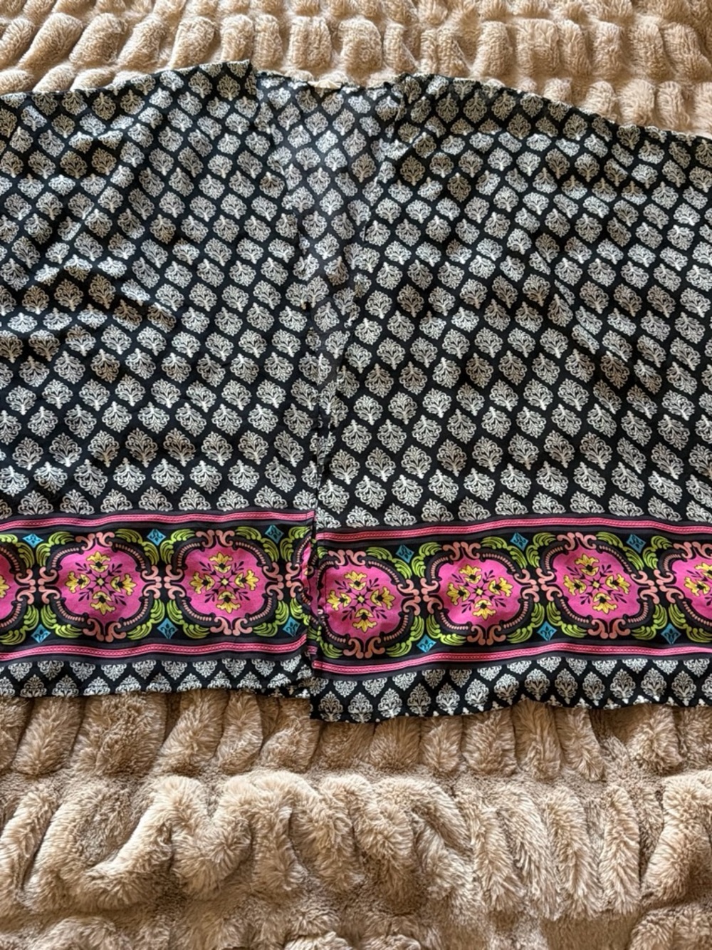 Black Printed cover up/kimono Black w/Pink & Green Border Lightweight